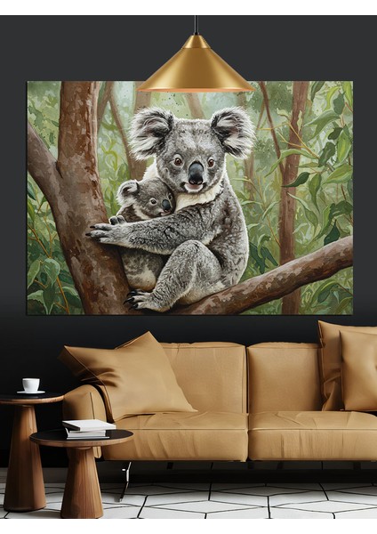 Ağaçta Oturan Koala Figürü Dekoratif Kanvas - Mdf Ahşap Tablo indirimleri