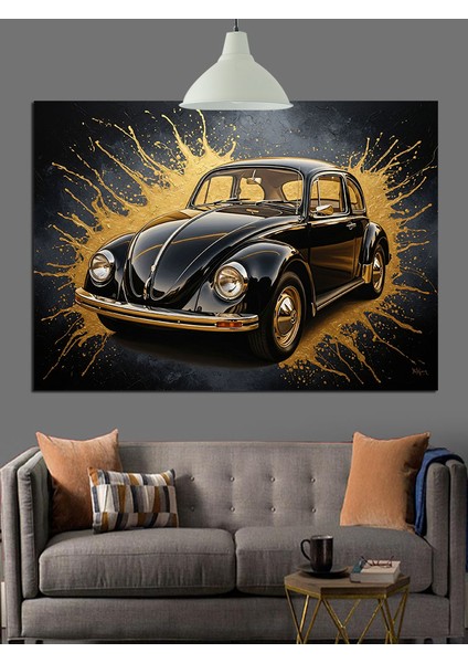 Klasik Siyah Araba Retro Dekoratif Kanvas - Mdf Ahşap Tablo