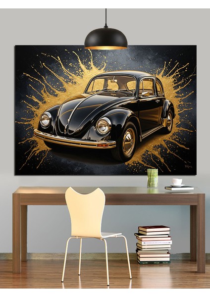 Klasik Siyah Araba Retro Dekoratif Kanvas - Mdf Ahşap Tablo fiyatları