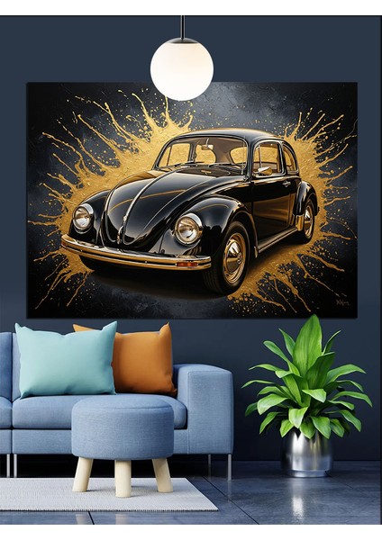 Klasik Siyah Araba Retro Dekoratif Kanvas - Mdf Ahşap Tablo modelleri