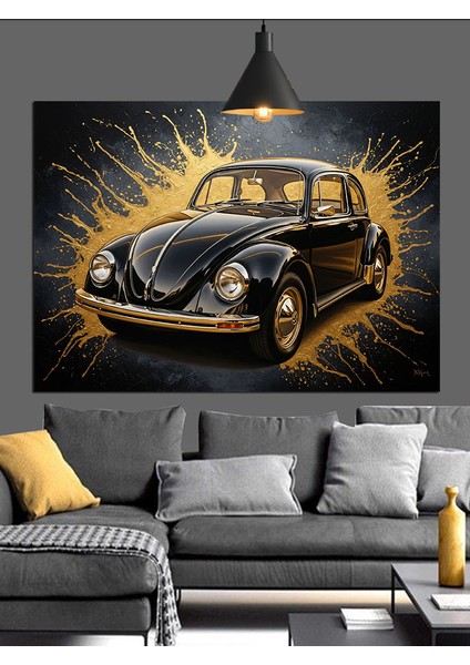 Klasik Siyah Araba Retro Dekoratif Kanvas - Mdf Ahşap Tablo indirimleri