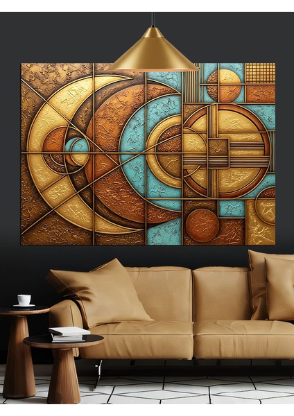 Geometrik Şekiller Antik Konsept Dekoratif Kanvas - Mdf Ahşap Tablo