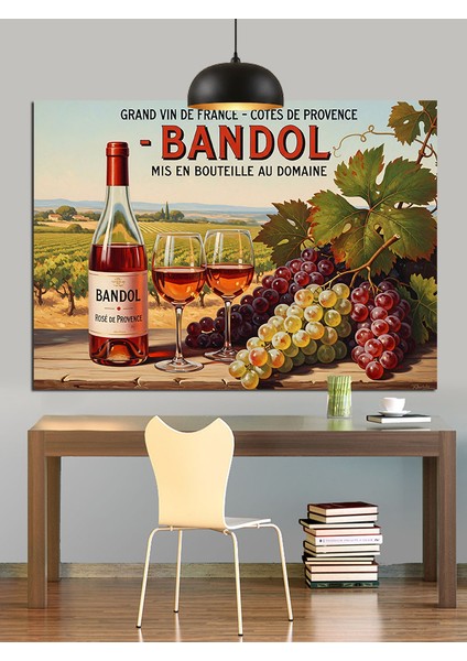 Şarap Reklamı Üzüm Bandol Dekoratif Kanvas - Mdf Ahşap Tablo