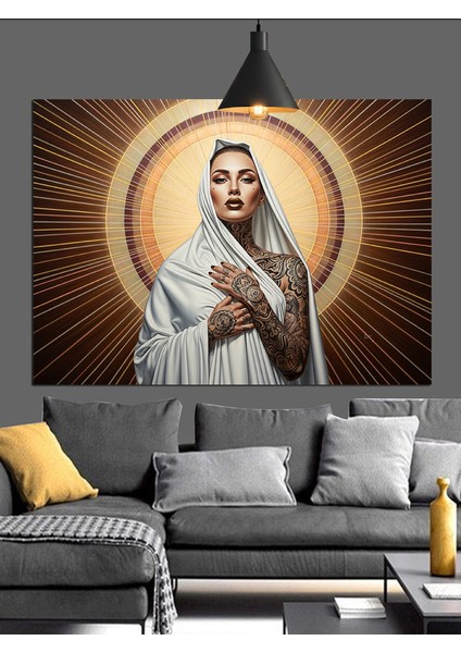 Örtülü Kadın ve Işıklar Dekoratif Kanvas - Mdf Ahşap Tablo