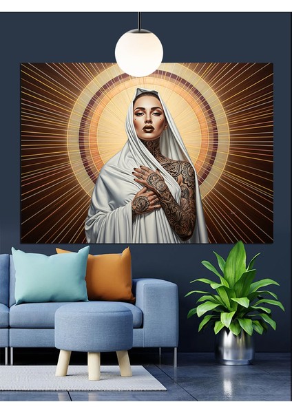 Örtülü Kadın ve Işıklar Dekoratif Kanvas - Mdf Ahşap Tablo fırsatları