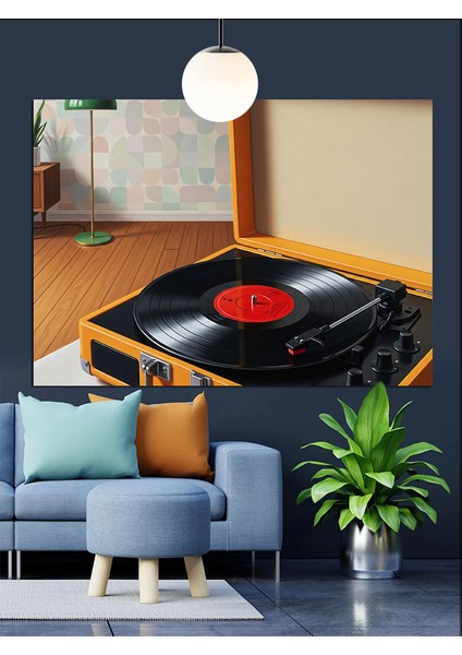 Pikapta Eski Plak Çalıyor Dekoratif Kanvas - Mdf Ahşap Tablo