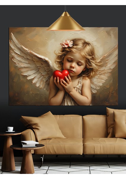 Kanatlı Melek Kırmızı Elma Tutuyor Dekoratif Kanvas - Mdf Ahşap Tablo