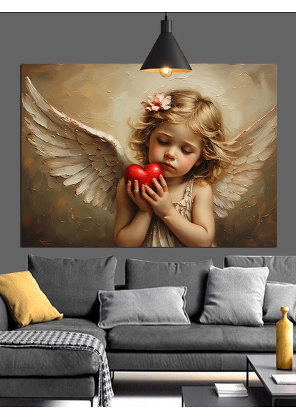 Kanatlı Melek Kırmızı Elma Tutuyor Dekoratif Kanvas - Mdf Ahşap Tablo fiyatları