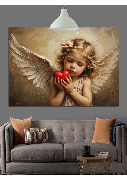 Kanatlı Melek Kırmızı Elma Tutuyor Dekoratif Kanvas - Mdf Ahşap Tablo modelleri