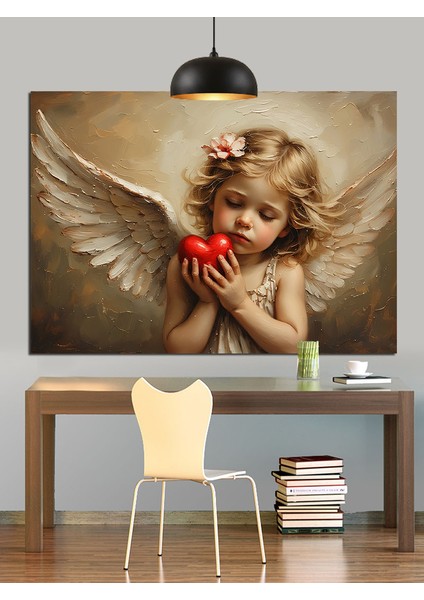 Kanatlı Melek Kırmızı Elma Tutuyor Dekoratif Kanvas - Mdf Ahşap Tablo fırsatları