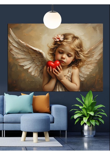 Kanatlı Melek Kırmızı Elma Tutuyor Dekoratif Kanvas - Mdf Ahşap Tablo indirimleri
