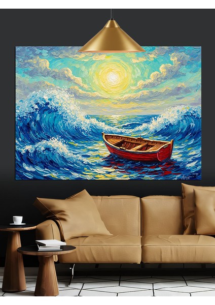 Denizde Tekne Dalga Manzarası Dekoratif Kanvas - Mdf Ahşap Tablo modelleri