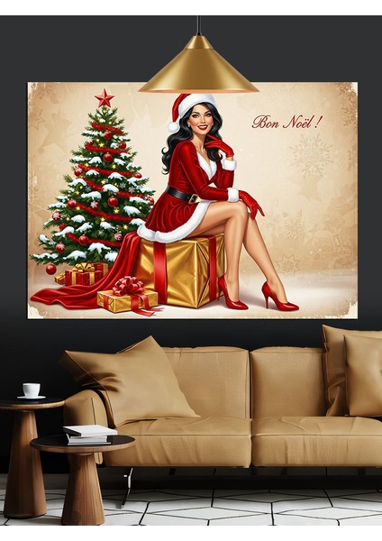 Noel Baba Elbiseli Seksi Kadın Dekoratif Kanvas - Mdf Ahşap Tablo fiyatları