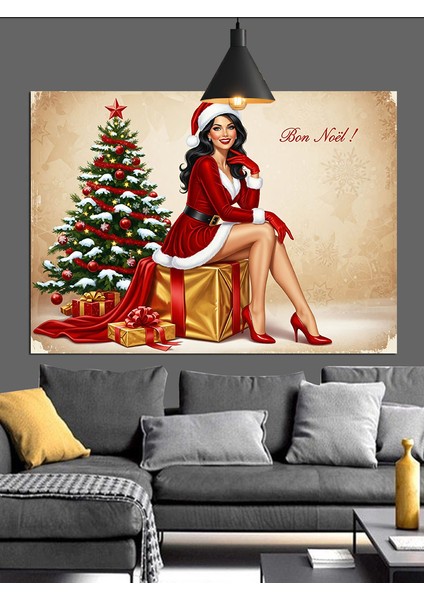Noel Baba Elbiseli Seksi Kadın Dekoratif Kanvas - Mdf Ahşap Tablo modelleri