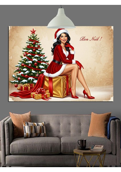 Noel Baba Elbiseli Seksi Kadın Dekoratif Kanvas - Mdf Ahşap Tablo fırsatları