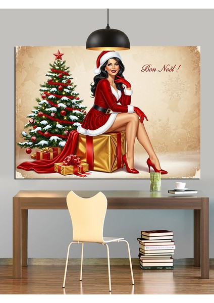 Noel Baba Elbiseli Seksi Kadın Dekoratif Kanvas - Mdf Ahşap Tablo indirimleri