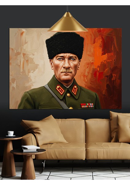 Asker Üniformalı Atatürk Dekoratif Kanvas - Mdf Ahşap Tablo
