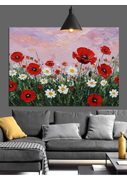 Kırmızı Gelincik Çiçek Tarlası Dekoratif Kanvas - Mdf Ahşap Tablo