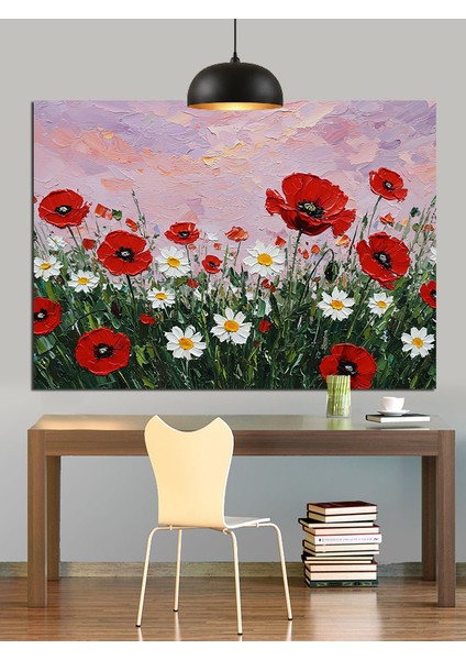 Kırmızı Gelincik Çiçek Tarlası Dekoratif Kanvas - Mdf Ahşap Tablo modelleri