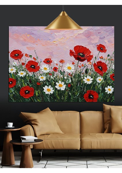 Kırmızı Gelincik Çiçek Tarlası Dekoratif Kanvas - Mdf Ahşap Tablo indirimleri