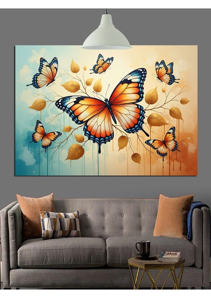 Kelebekler Uçuyor Turuncu Kanatlar Dekoratif Kanvas - Mdf Ahşap Tablo fiyatları