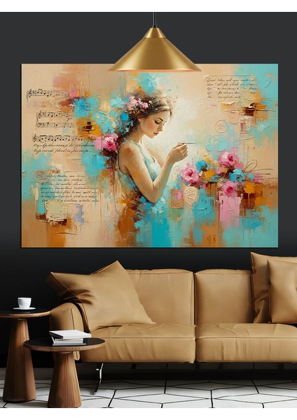 Çiçeklerle Süslü Kadın Silüeti Dekoratif Kanvas - Mdf Ahşap Tablo