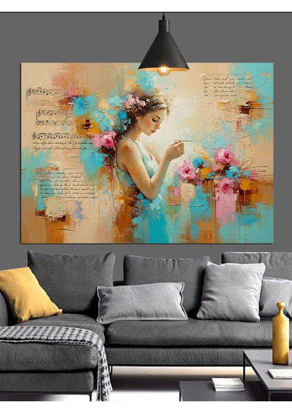 Çiçeklerle Süslü Kadın Silüeti Dekoratif Kanvas - Mdf Ahşap Tablo fiyatları