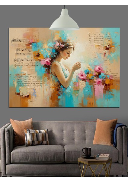 Çiçeklerle Süslü Kadın Silüeti Dekoratif Kanvas - Mdf Ahşap Tablo modelleri