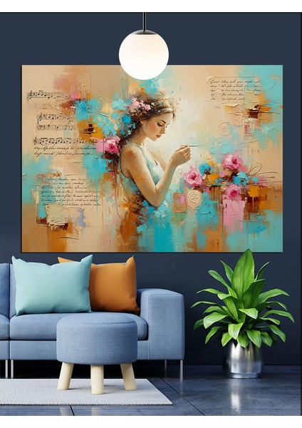 Çiçeklerle Süslü Kadın Silüeti Dekoratif Kanvas - Mdf Ahşap Tablo indirimleri