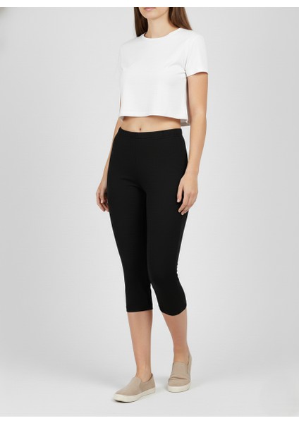 Kadın Tayt Kapri Siyah Penye Modal Yumuşak Esnek Nefes Alan Likralı Kumaş Slim - Tutku Elit