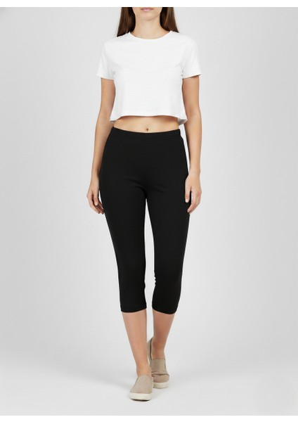 Kadın Tayt Kapri Siyah Penye Modal Yumuşak Esnek Nefes Alan Likralı Kumaş Slim - Tutku Elit modelleri