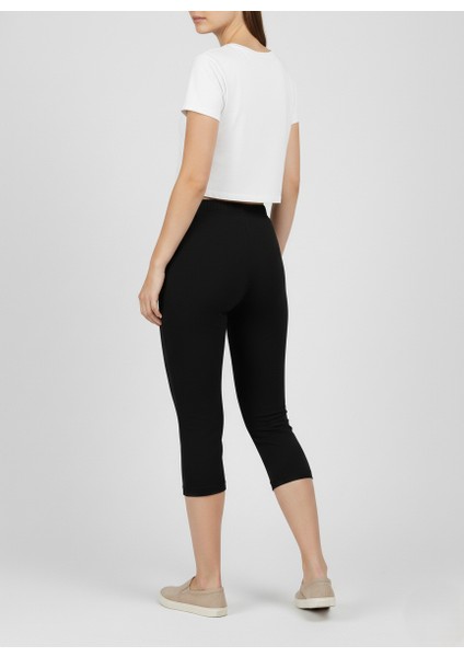 Kadın Tayt Kapri Siyah Penye Modal Yumuşak Esnek Nefes Alan Likralı Kumaş Slim - Tutku Elit fırsatları