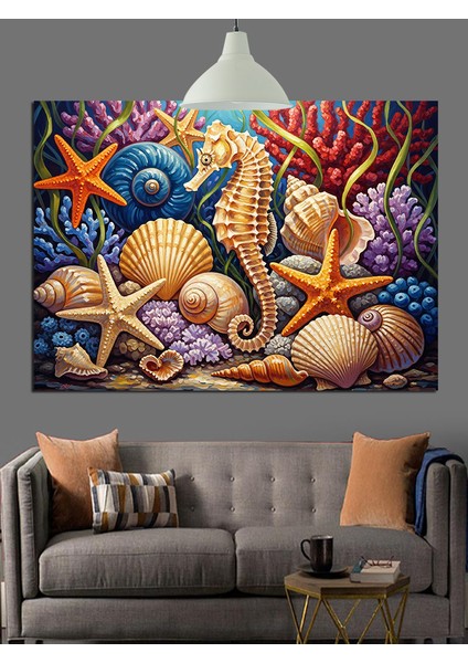 Deniz Kabukları ve Deniz Canlıları Dekoratif Kanvas - Mdf Ahşap Tablo