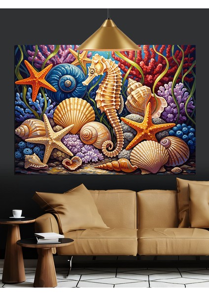 Deniz Kabukları ve Deniz Canlıları Dekoratif Kanvas - Mdf Ahşap Tablo fırsatları