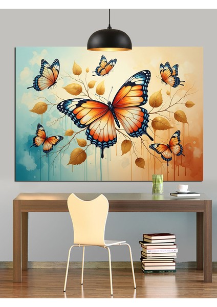 Kelebekler Uçuyor Turuncu Kanatlar Dekoratif Kanvas - Mdf Ahşap Tablo modelleri