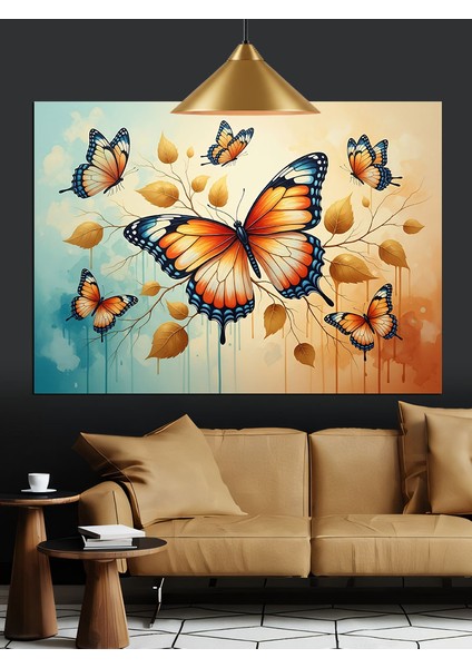 Kelebekler Uçuyor Turuncu Kanatlar Dekoratif Kanvas - Mdf Ahşap Tablo indirimleri