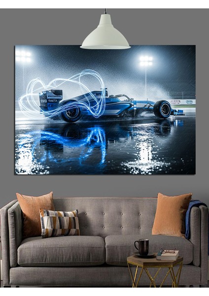 Mavi Spor Araba Sanatı Dekoratif Kanvas - Mdf Ahşap Tablo