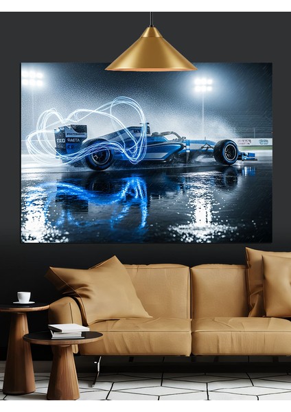 Mavi Spor Araba Sanatı Dekoratif Kanvas - Mdf Ahşap Tablo fırsatları