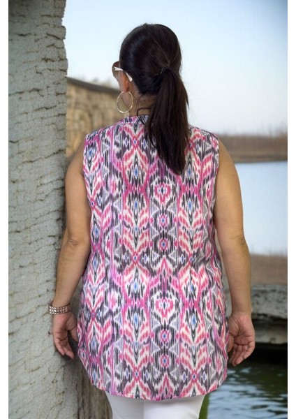 Organik Italyan Ince Keten Hakim Yaka Japone Kol(Kolsuz) Desenli Büyük Beden Gömlek fiyatları