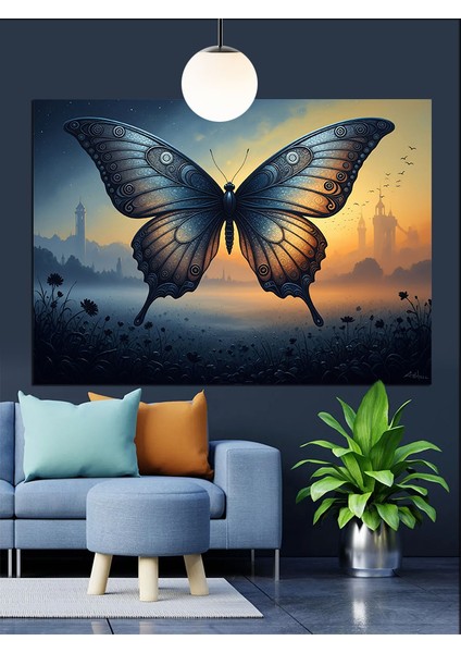 Mavi Kelebek Uçuş Detayı Dekoratif Kanvas - Mdf Ahşap Tablo fiyatları
