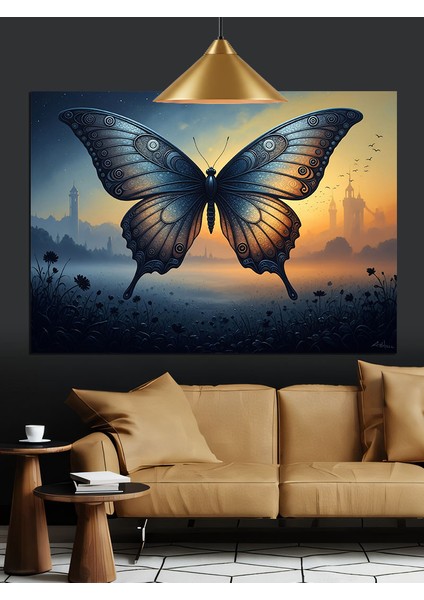Mavi Kelebek Uçuş Detayı Dekoratif Kanvas - Mdf Ahşap Tablo modelleri
