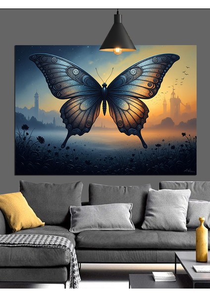 Mavi Kelebek Uçuş Detayı Dekoratif Kanvas - Mdf Ahşap Tablo fırsatları