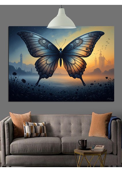 Mavi Kelebek Uçuş Detayı Dekoratif Kanvas - Mdf Ahşap Tablo indirimleri