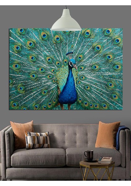 Tavus Kuşu Tüyleri Canlı Renkler Dekoratif Kanvas - Mdf Ahşap Tablo