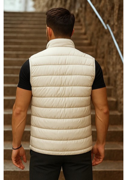 Erkek Cepli Kışlık Fermuarlı Basic Krem Şişme Yelek indirimleri