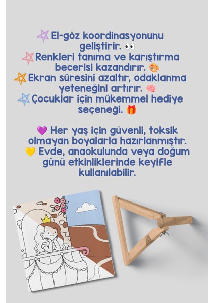 Prenses Temalı Çocuk Şövale Tuval Boyama Seti | Ahşap Şövale+Tuval+6 Renk Akrilik Boya+Fırça indirimleri