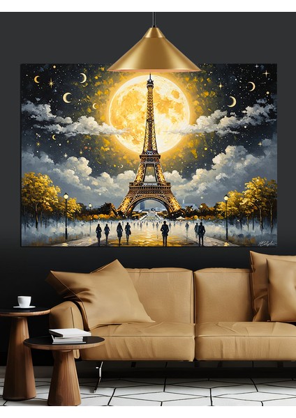Eyfel Kulesi Dolunay Romantik Dekoratif Kanvas - Mdf Ahşap Tablo modelleri