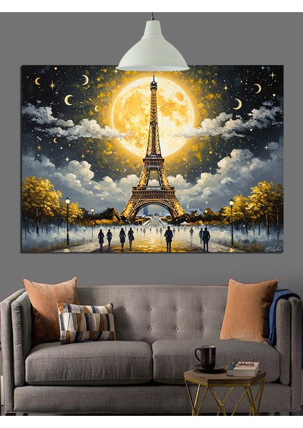 Eyfel Kulesi Dolunay Romantik Dekoratif Kanvas - Mdf Ahşap Tablo indirimleri