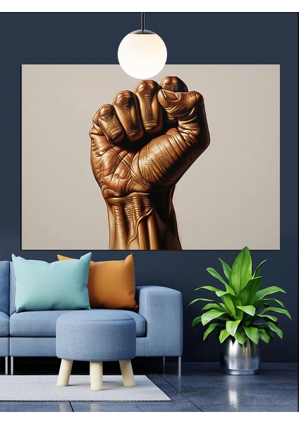 Havaya Kalkmış Yumruk Simgesi Dekoratif Kanvas - Mdf Ahşap Tablo fiyatları