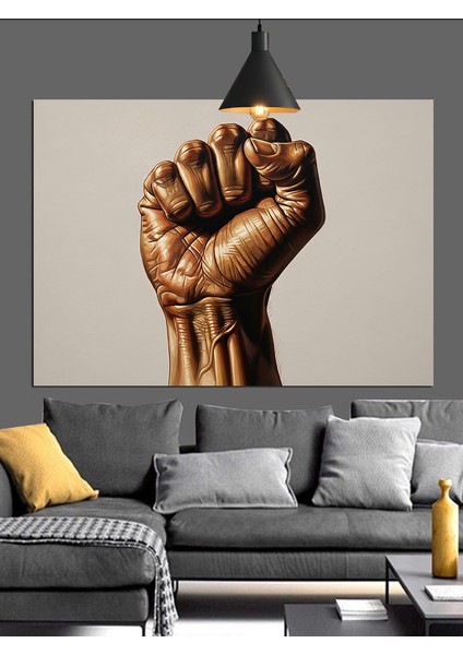 Havaya Kalkmış Yumruk Simgesi Dekoratif Kanvas - Mdf Ahşap Tablo fırsatları